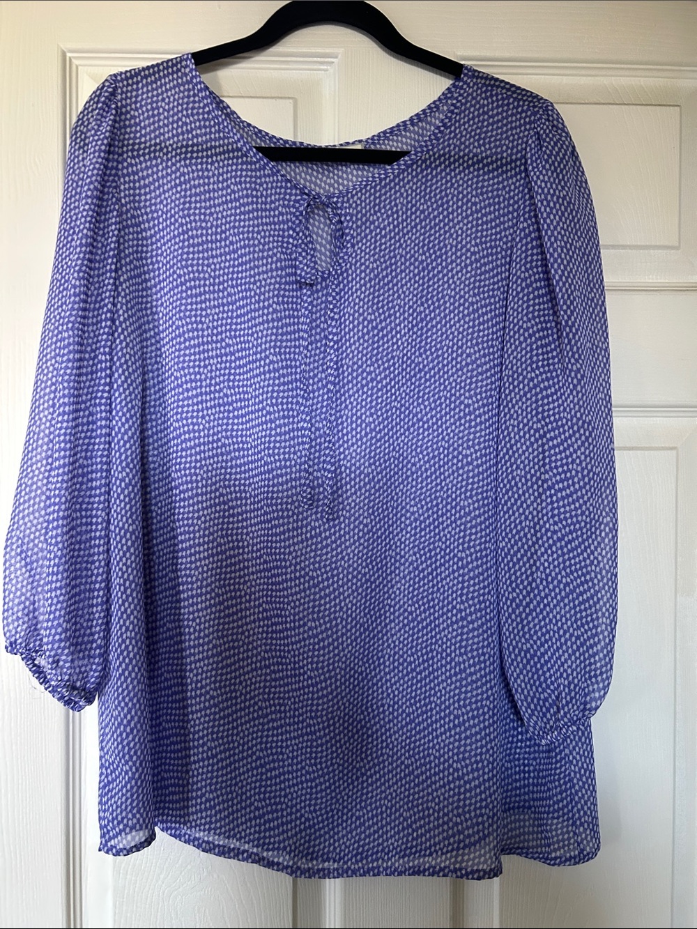 Pleione Lavender Dot-Print Long-Sleeve Blouse